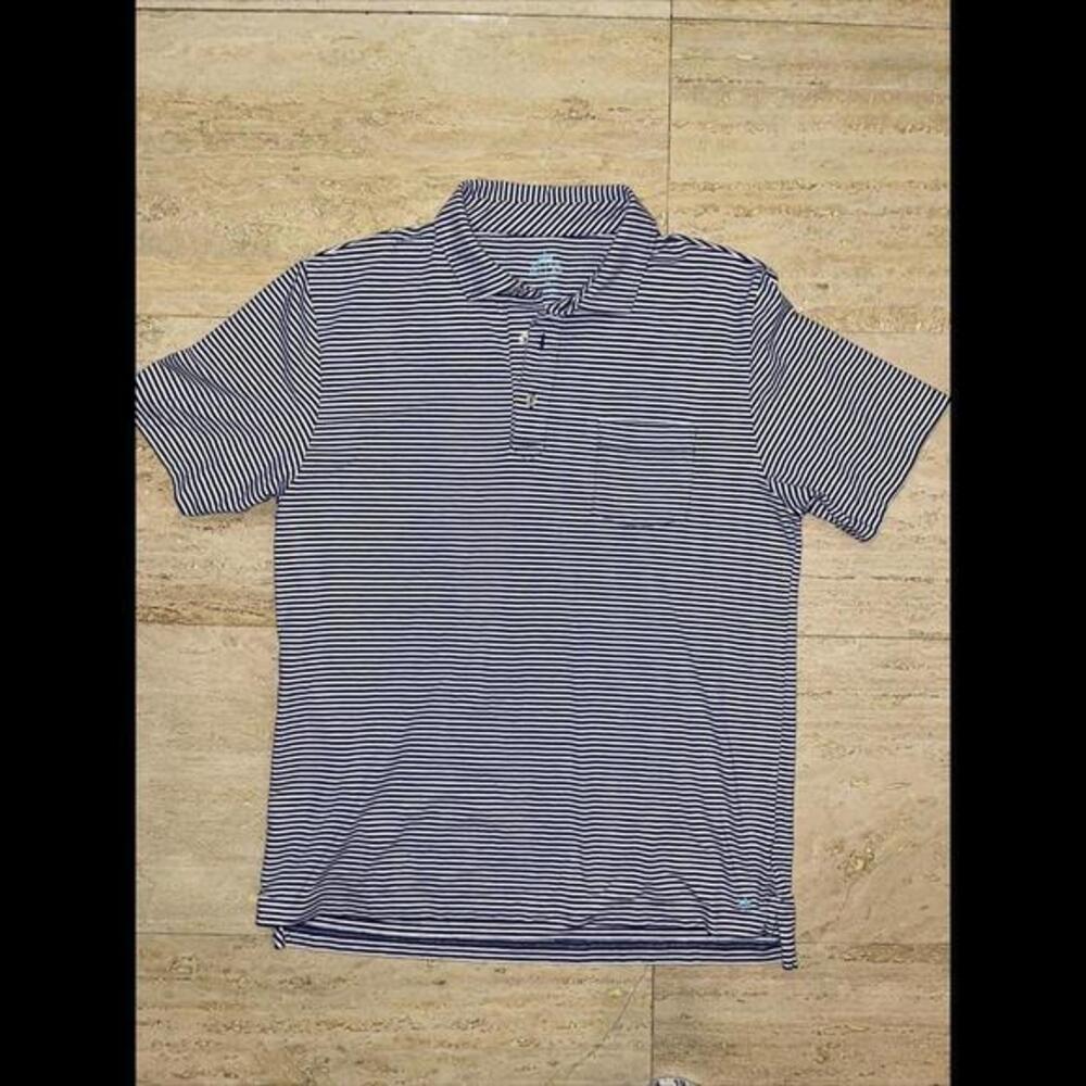 Peter Millar Seaside‎ Wash Polo Shirt M Black White Stripe Stretch